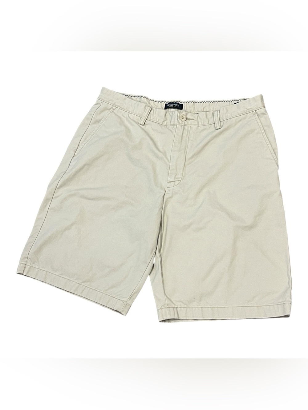 Nautica ‘The Deck Short” Light Khaki Flat-Front Casual Shorts Size 34 Cotton